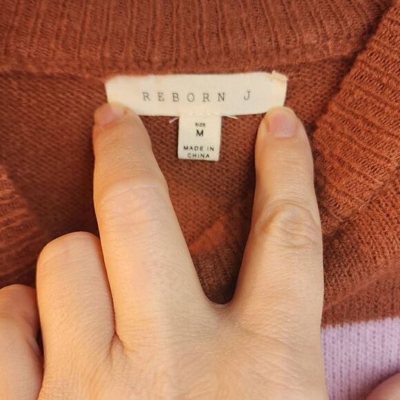 Reborn J Women's Multicolor Color Block Crew Neck Pullover Sweater Size Medium - Picture 3 of 7